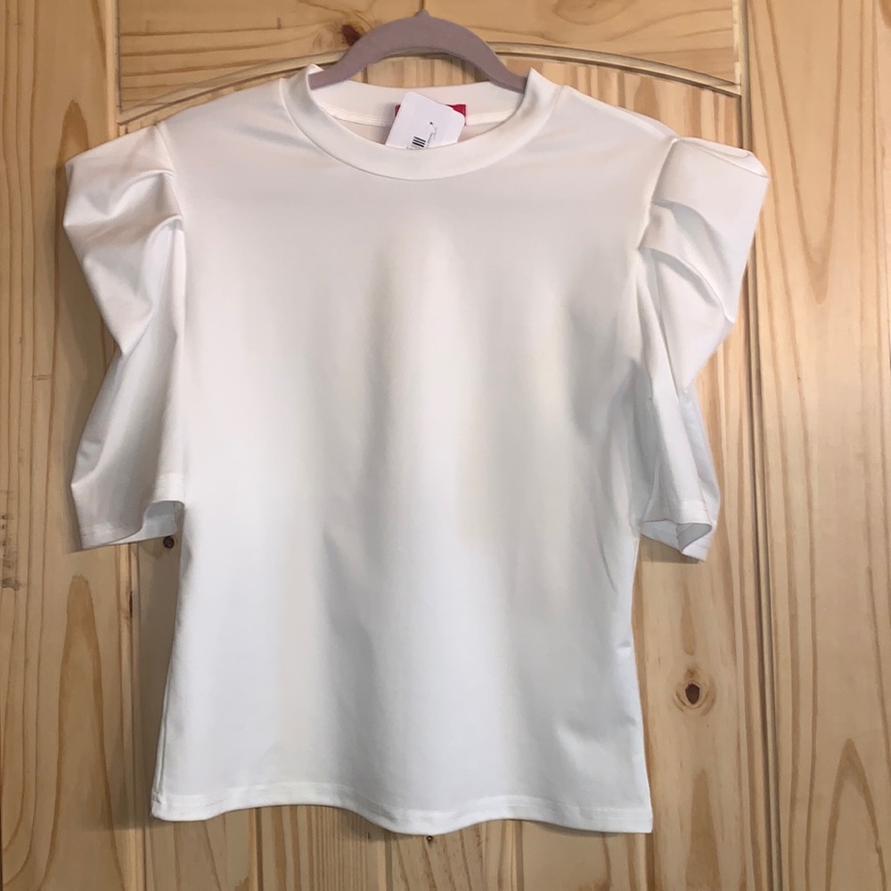 White Ruffle Sleeves Top Size XL
